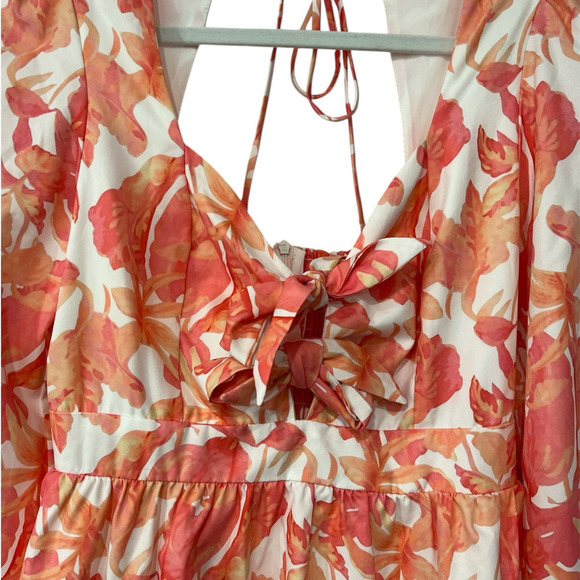 Beulah Style Tropical Floral Double Front Knot Mini Dress Small Tiered Flirty - Picture 6 of 12
